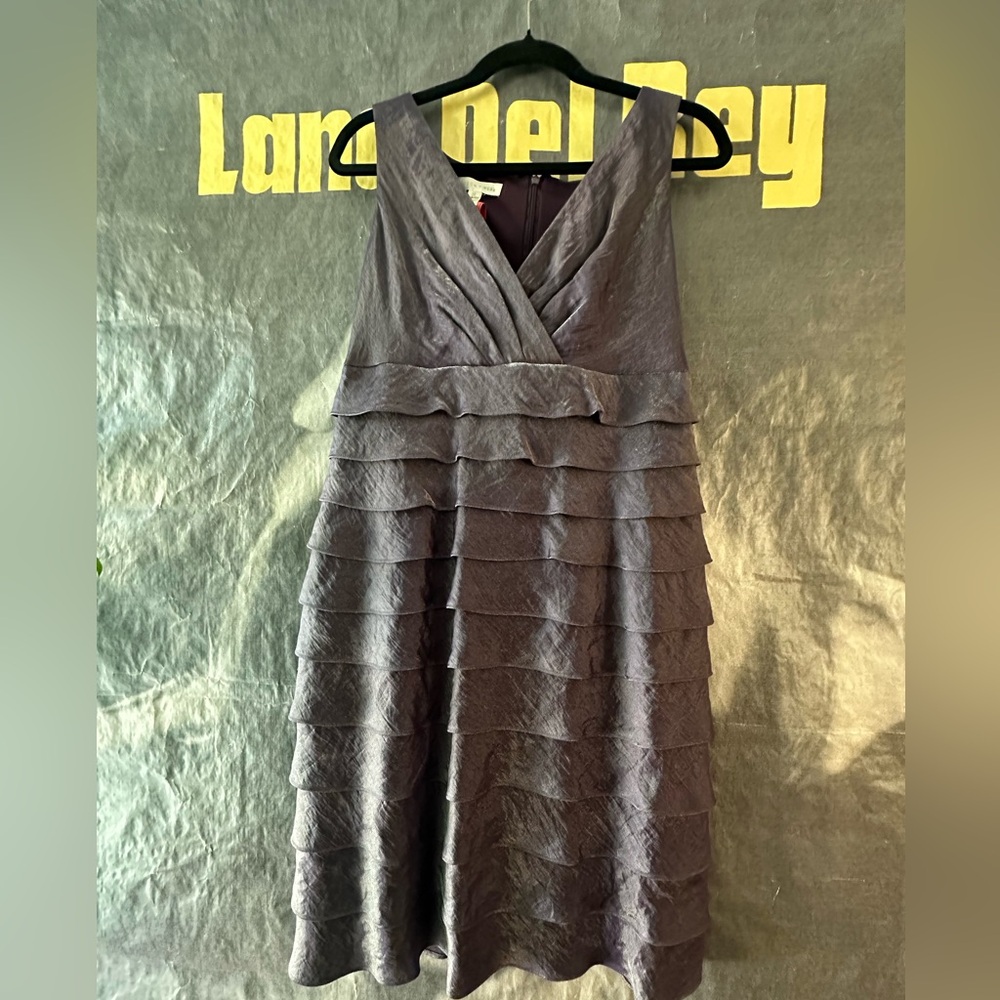 London Times Shimmering Purple Layered Midi Dress